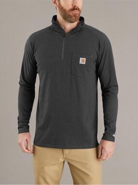 Carhartt Force Charcoal Long-Sleeve Quarter-Zip Pocket Tee S Stand-Up Collar